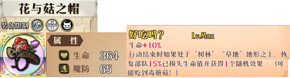 花与菇之帽装备效果